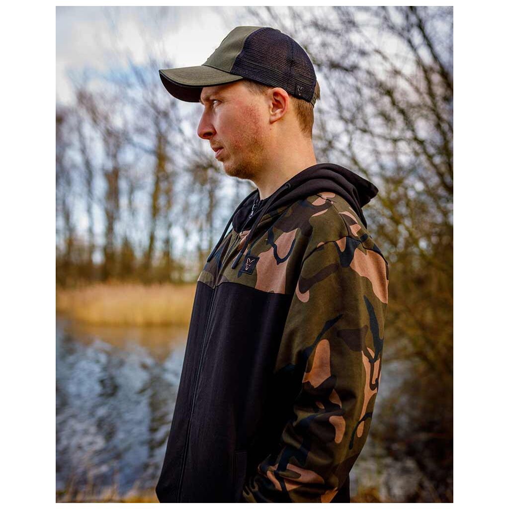 Fox LW Black & Camo Split Zip Hoody