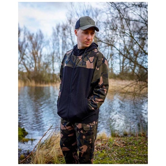 Fox LW Black & Camo Split Zip Hoody